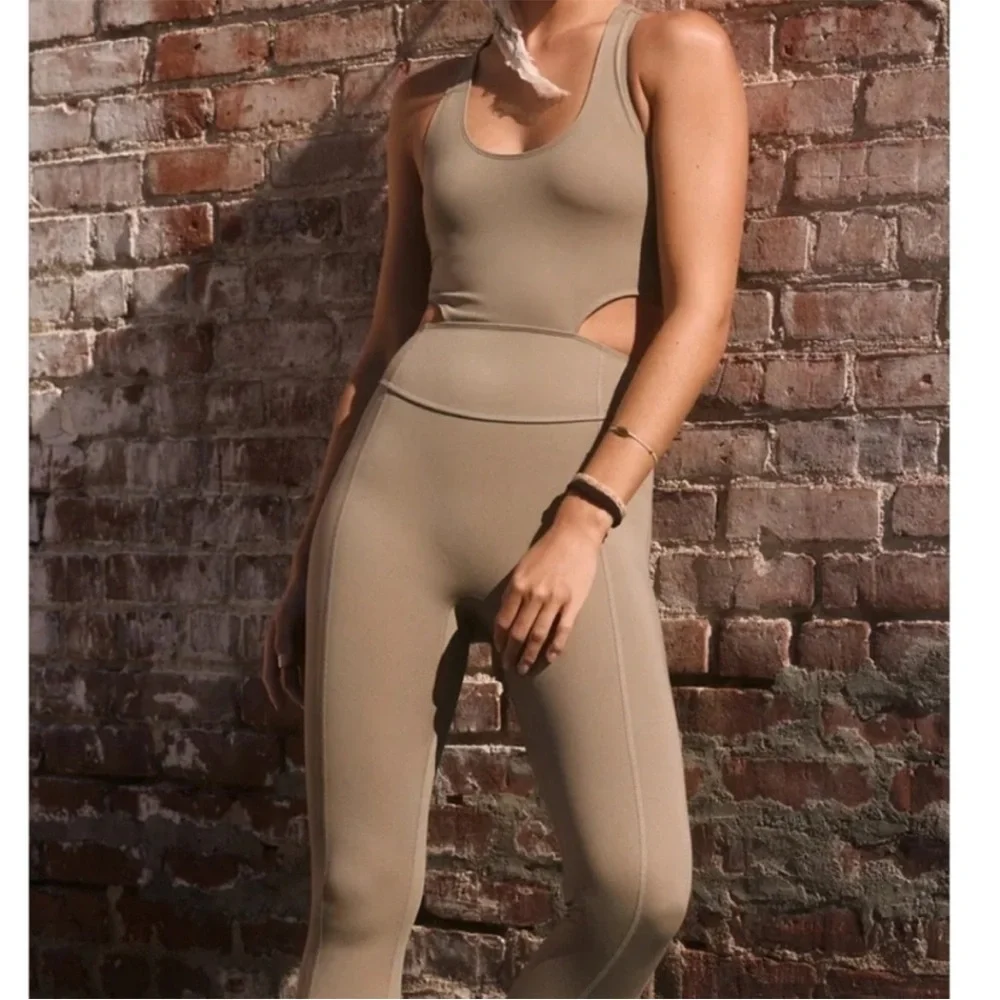 Free People FP movement Back It Up Sage Onesie Jumpsuit Size extra small tan